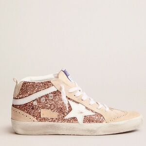 Golden Goose Pink and White Sneakers with Glitter Accents